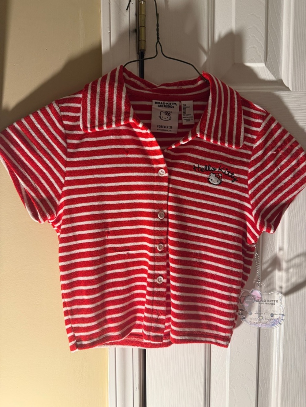 Forever 21 Red & White Striped Two-Piece Hello kitty skirt set